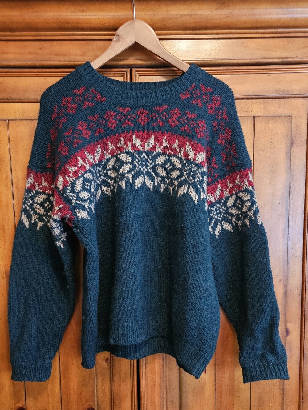 Vtg 80s/90s Eddie Bauer Legends Heavy Wool Nordic Fair Isle Sweater Mens XL